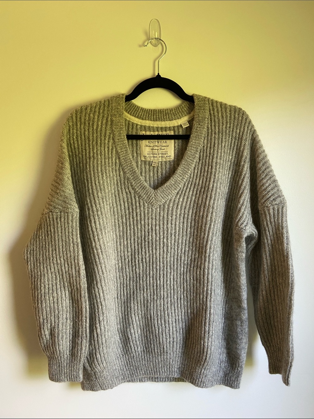 Jack Wills Ribbed V-Neck Sweater - Light Gray